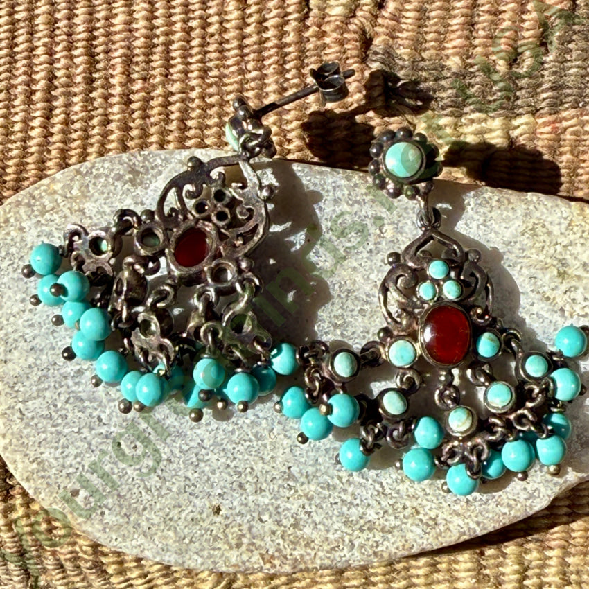 Sterling Silver & Turquoise Beaded Chandelier Pierced Post Earrings earrings
