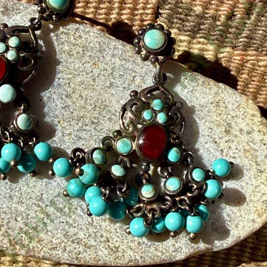 Sterling Silver & Turquoise Beaded Chandelier Pierced Post Earrings earrings