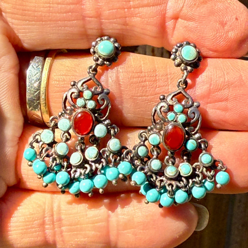 Sterling Silver & Turquoise Beaded Chandelier Pierced Post Earrings earrings