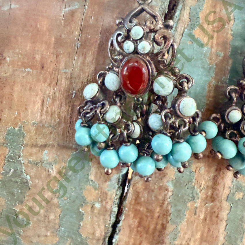 Sterling Silver & Turquoise Beaded Chandelier Pierced Post Earrings earrings