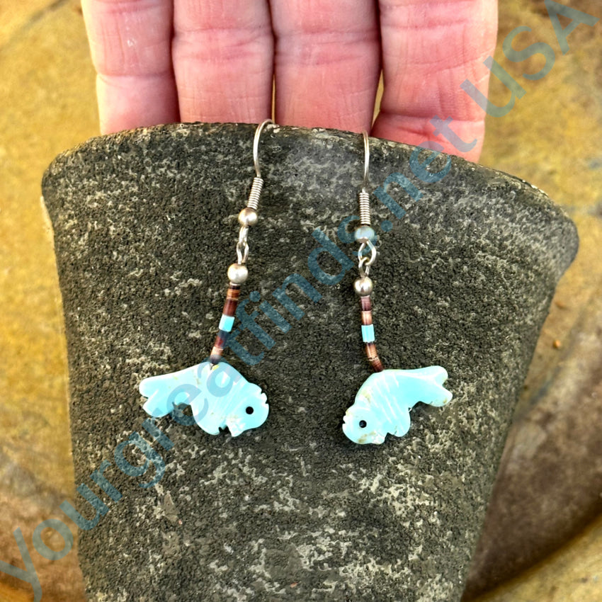 Sterling Silver & Turquoise Bison Fetish Pierced Earrings Earrings