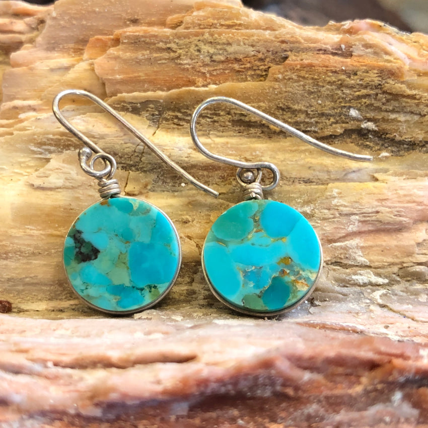 Sterling Silver &amp; Turquoise Button Pierced Earrings