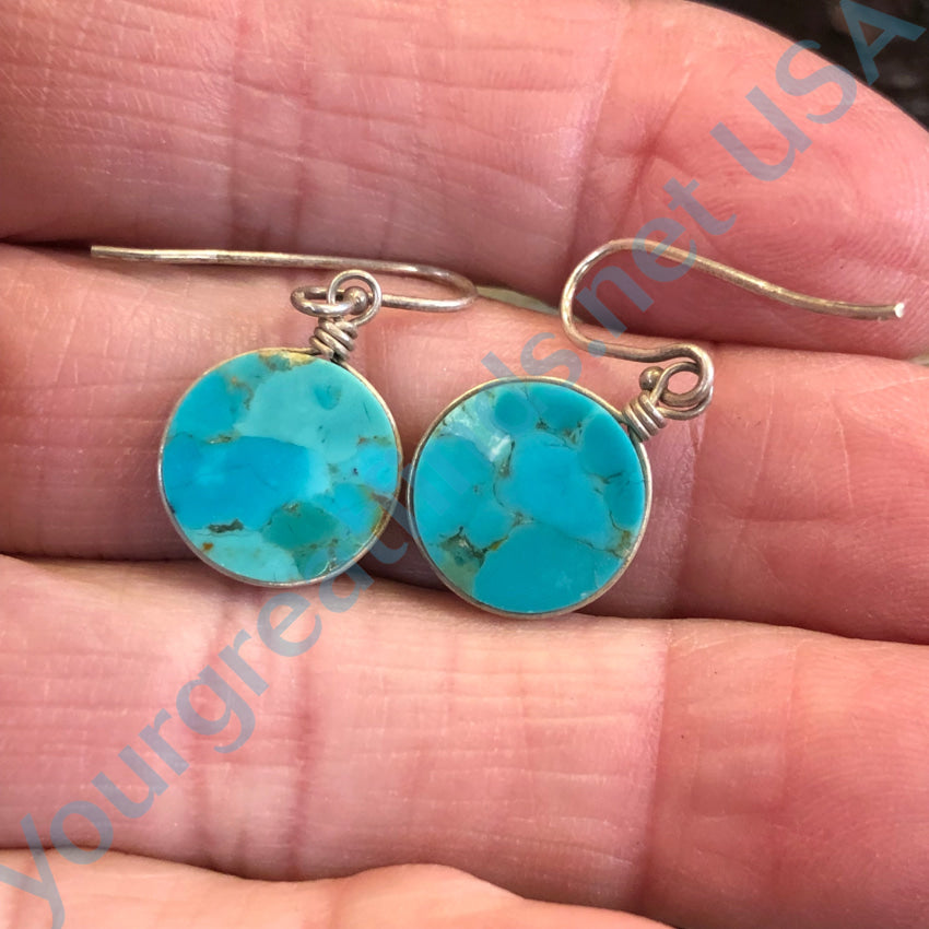 Sterling Silver & Turquoise Button Pierced Earrings