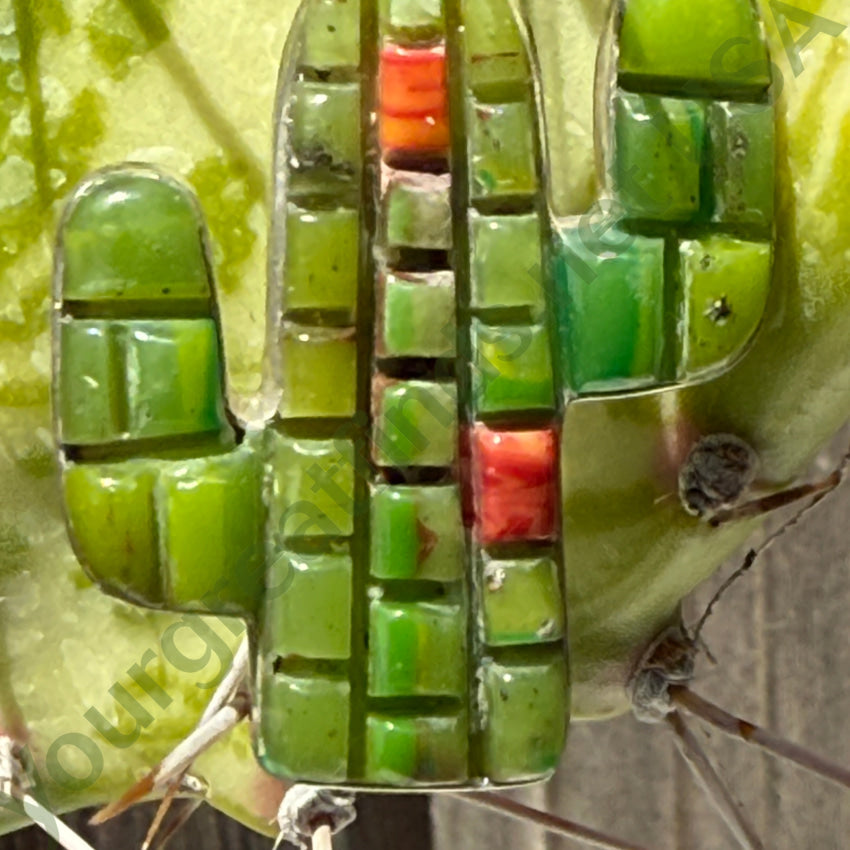 Sterling Silver Turquoise Coral Saguaro Cactus Pendant pendant