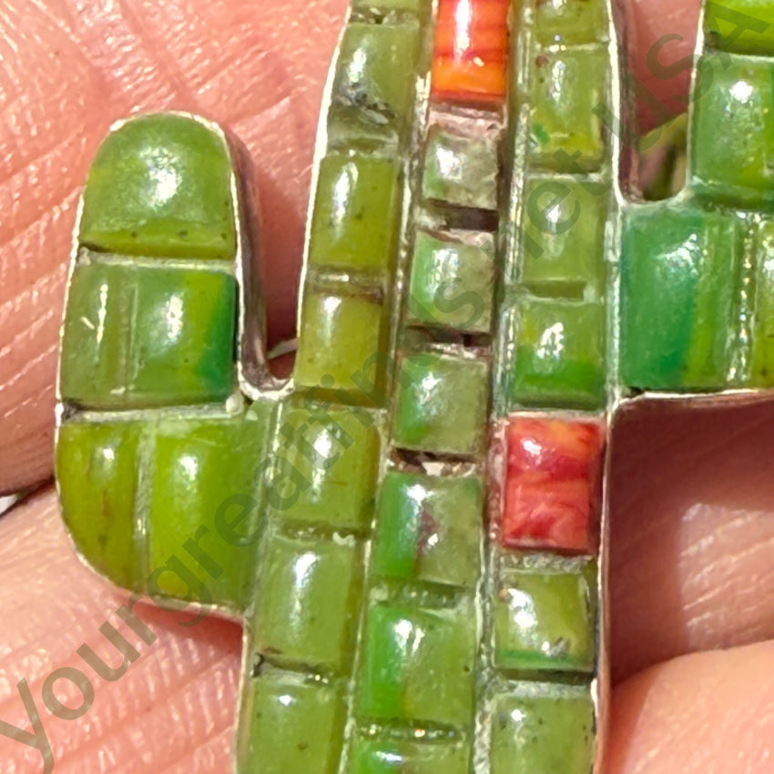 Sterling Silver Turquoise Coral Saguaro Cactus Pendant pendant