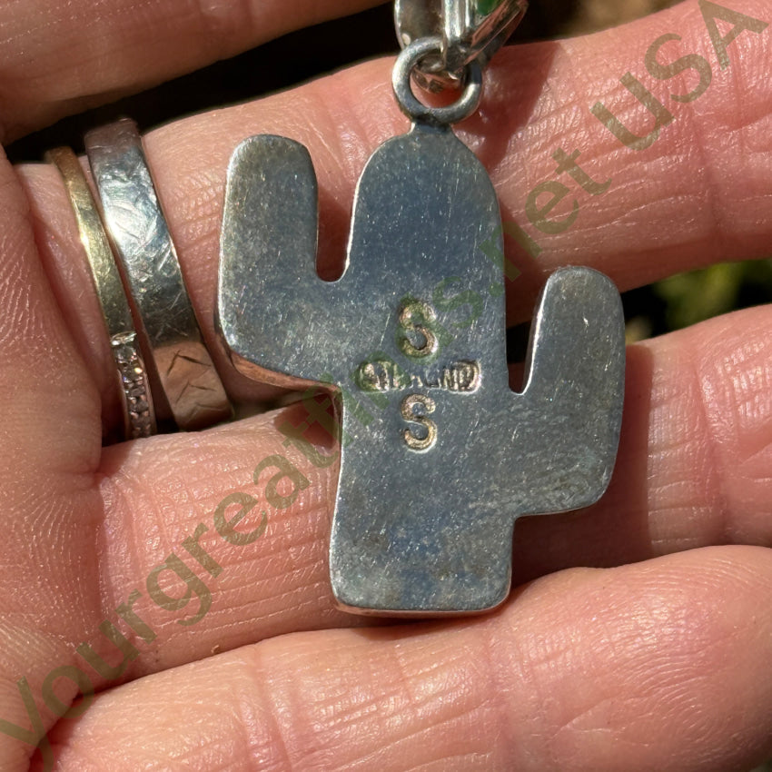 Sterling Silver Turquoise Coral Saguaro Cactus Pendant pendant