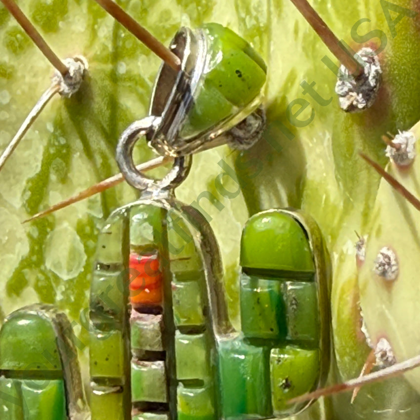 Sterling Silver Turquoise Coral Saguaro Cactus Pendant pendant