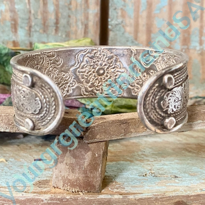 Sterling Silver Turquoise Coral Tibetan Bracelet Interior Engraved Dragon Yourgreatfinds