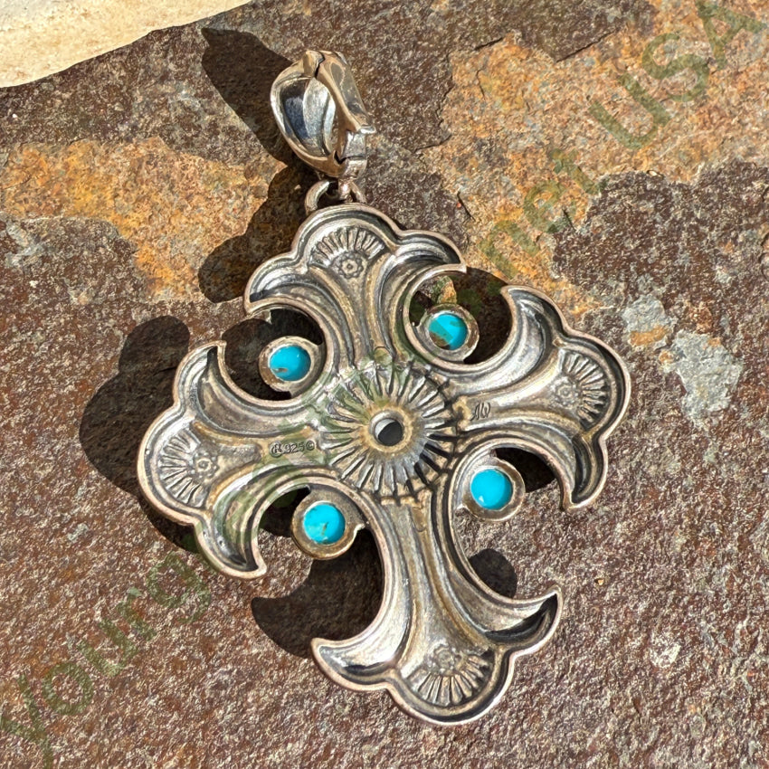 Sterling Silver & Turquoise Cross Pendant Carolyn Pollack Retired