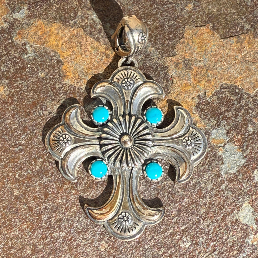 Sterling Silver & Turquoise Cross Pendant Carolyn Pollack Retired