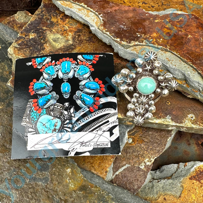 Sterling Silver &amp; Turquoise Cross Ring Navajo Geneva Apachito Size 8