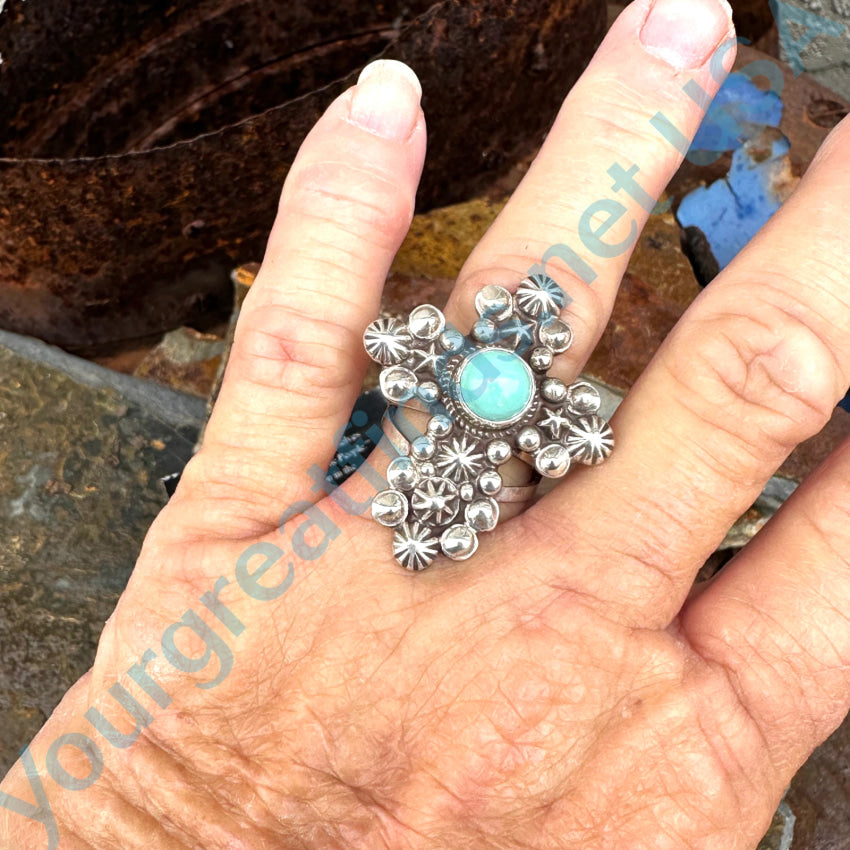 Sterling Silver & Turquoise Cross Ring Navajo Geneva Apachito Size 8