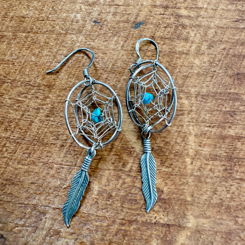 Sterling Silver Turquoise Double Dreamcarcher Pierced Earrings test earrings