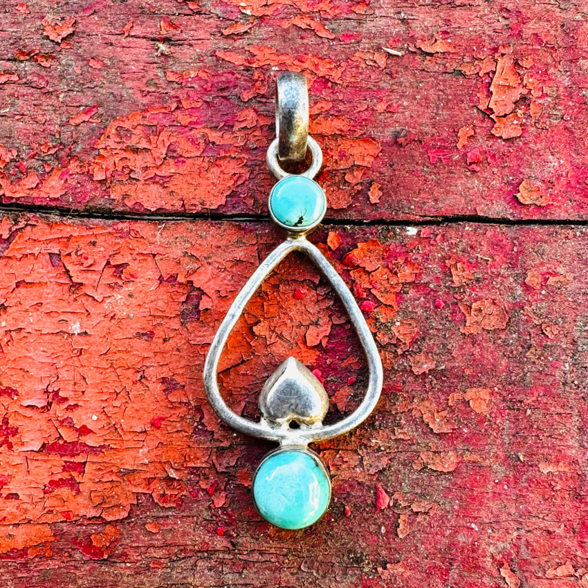 Sterling Silver & Turquoise Double Stone Pendant Pendant