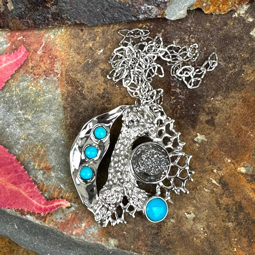 Sterling Silver Turquoise & Druzy Necklace Necklace