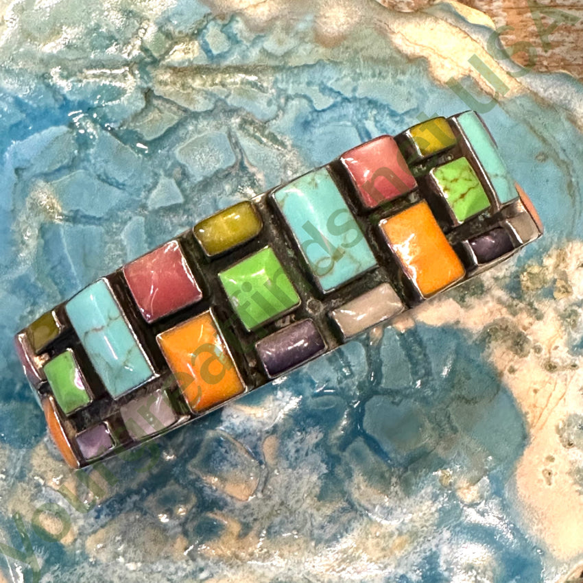 Sterling Silver Turquoise Gemstone Confetti Cuff Bracelet