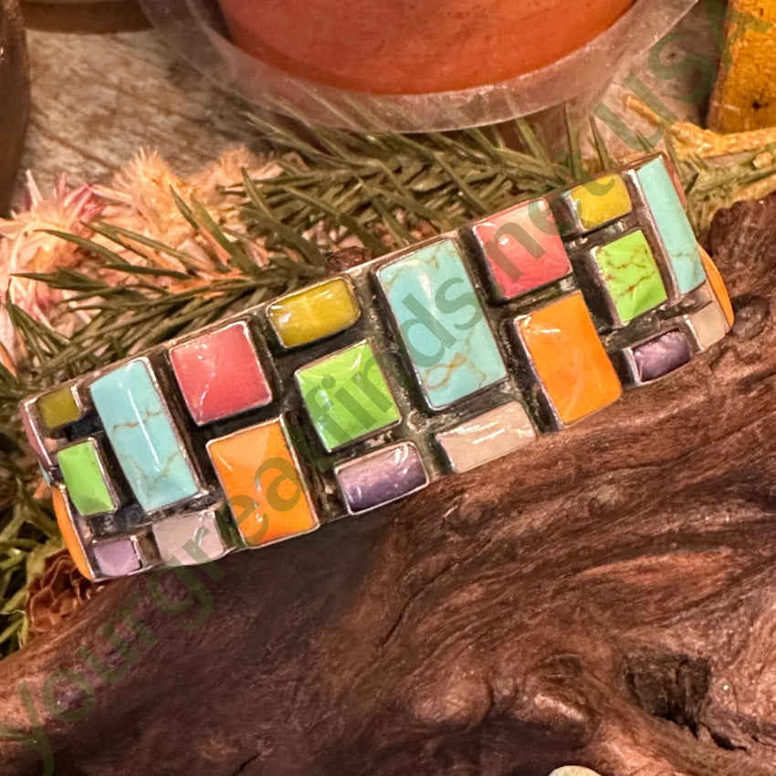 Sterling Silver Turquoise Gemstone Confetti Cuff Bracelet