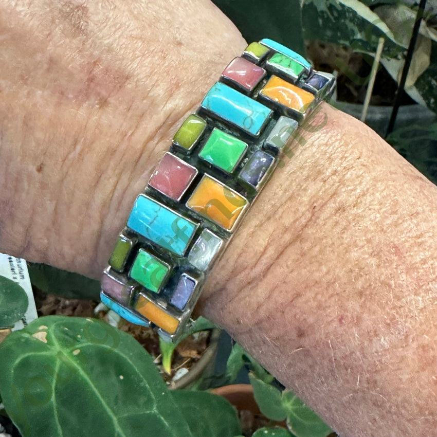 Sterling Silver Turquoise Gemstone Confetti Cuff Bracelet