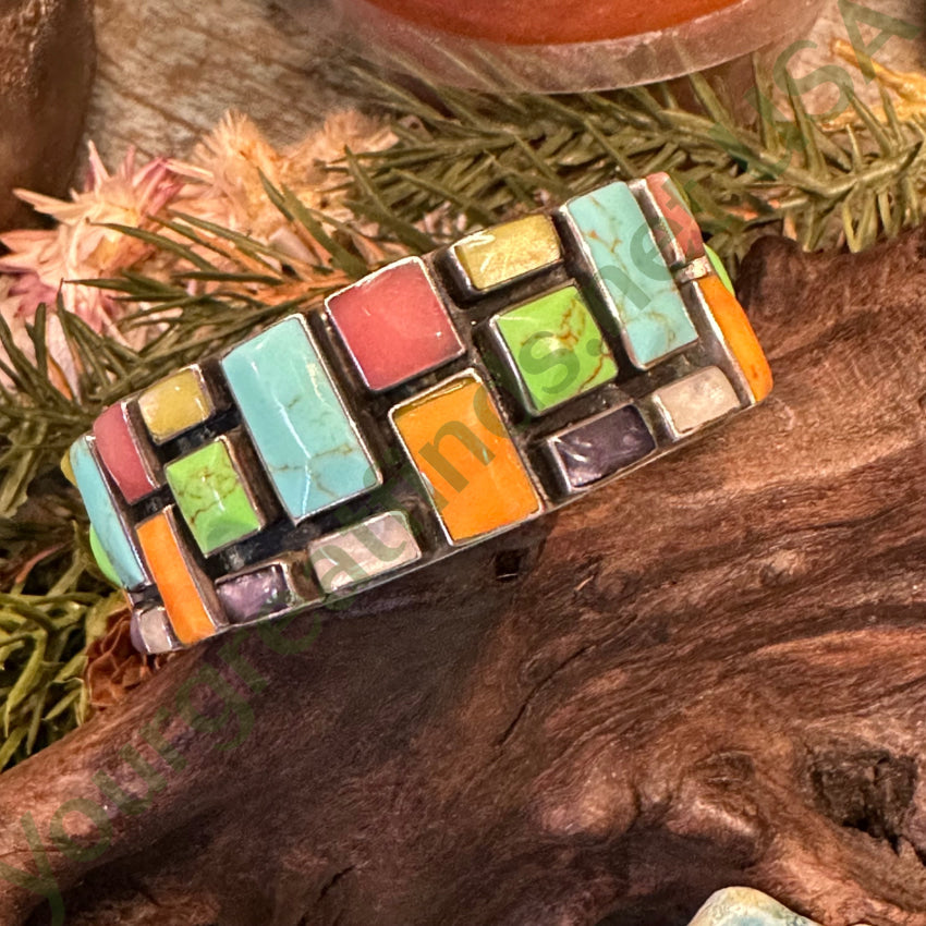 Sterling Silver Turquoise Gemstone Confetti Cuff Bracelet