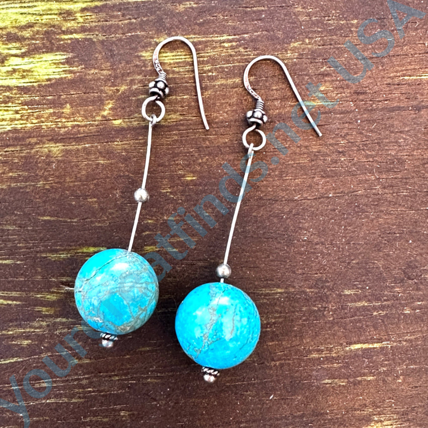 Sterling Silver & Turquoise Globe Shoulder Duster Pierced Earrings Earrings