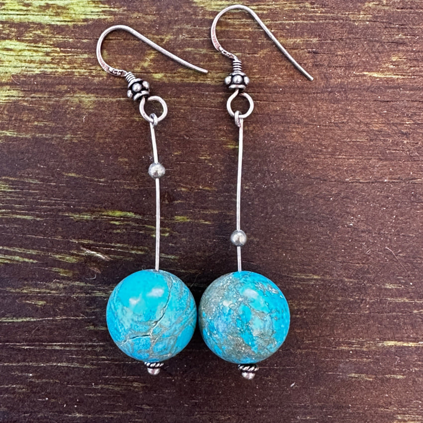 Sterling Silver & Turquoise Globe Shoulder Duster Pierced Earrings Earrings