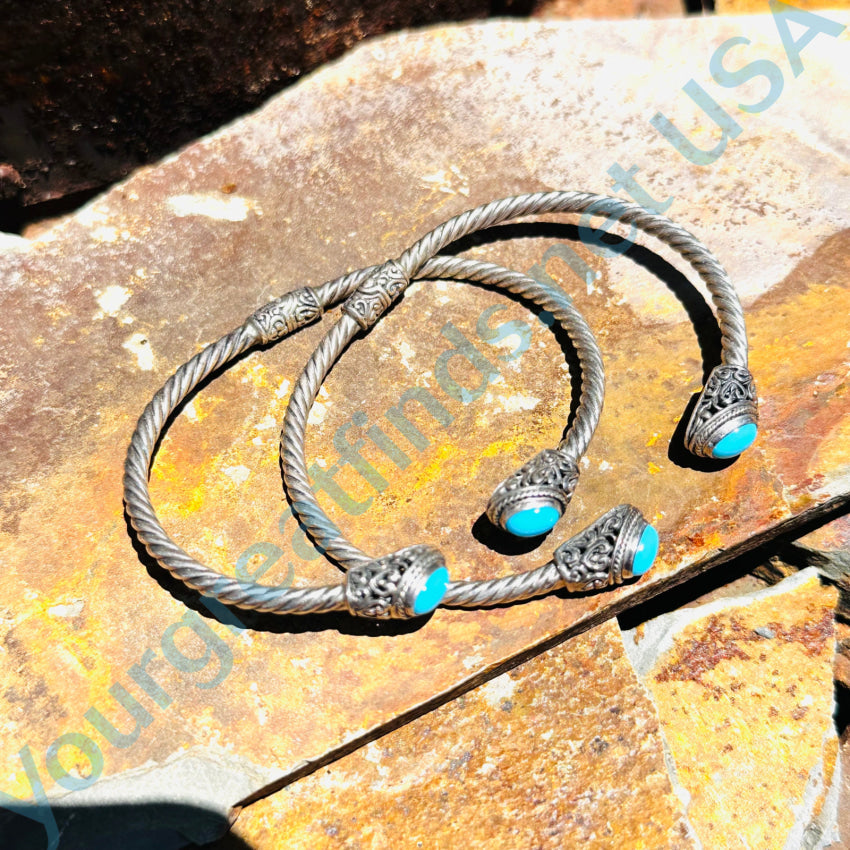 Sterling Silver & Turquoise Hinged Cable Cuff Bracelet Bracelet