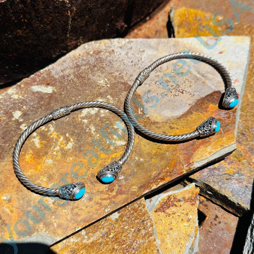 Sterling Silver & Turquoise Hinged Cable Cuff Bracelet Bracelet