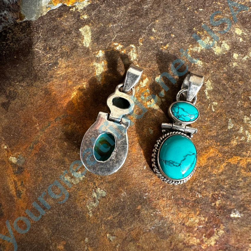 Sterling Silver & Turquoise Hinged Double Stone Pendant Pendant