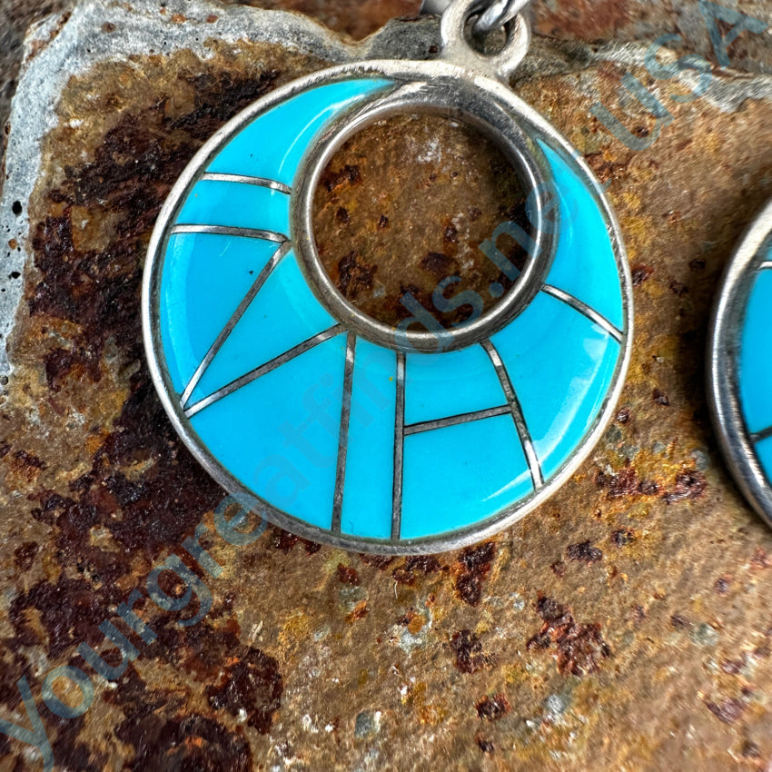 Sterling Silver Turquoise Inlay Pierced Hoop Earrings Earrings