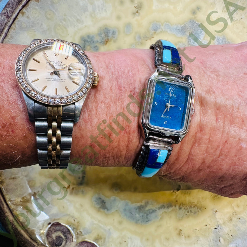 Sterling Silver Turquoise Lapis Lazuli Navajo Watch