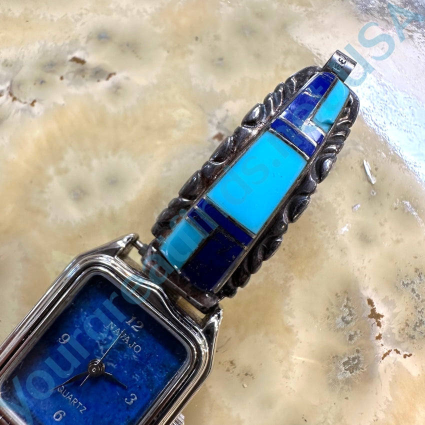 Sterling Silver Turquoise Lapis Lazuli Navajo Watch