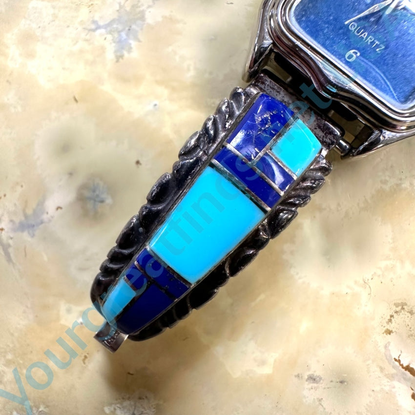 Sterling Silver Turquoise Lapis Lazuli Navajo Watch
