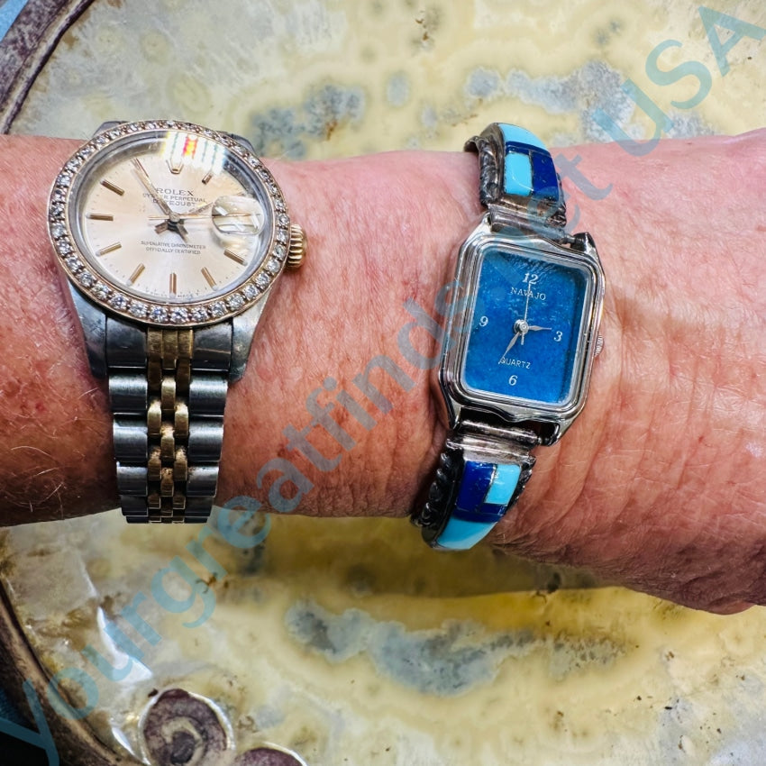 Sterling Silver Turquoise Lapis Lazuli Navajo Watch