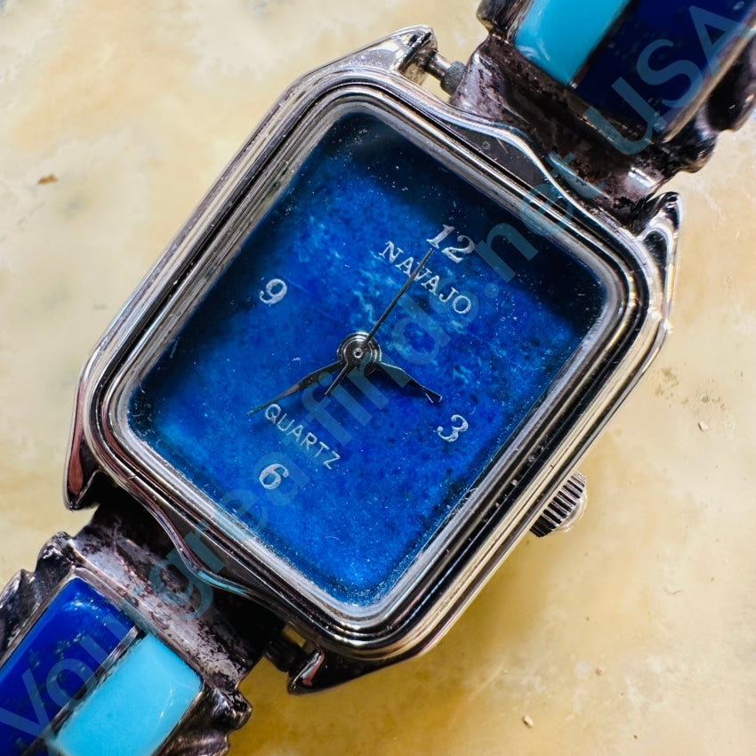 Sterling Silver Turquoise Lapis Lazuli Navajo Watch