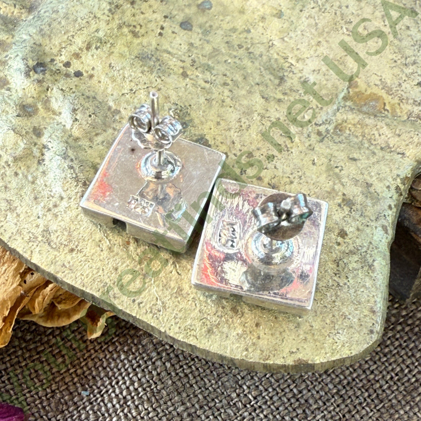 Sterling Silver Turquoise Lapis Mosaic Pierced Post Earrings earrings