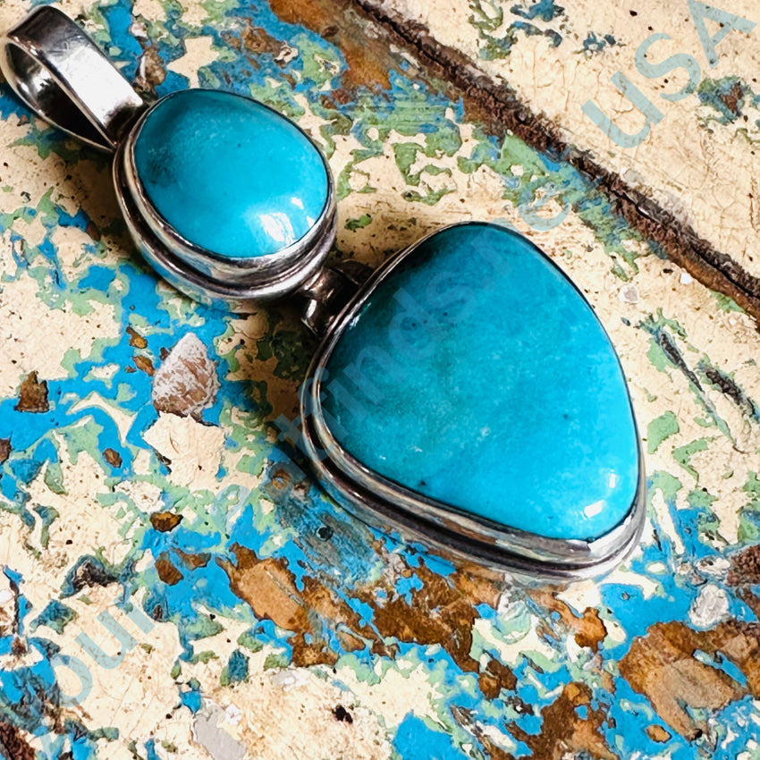 Sterling Silver & Turquoise Large Double Pendant Pendant