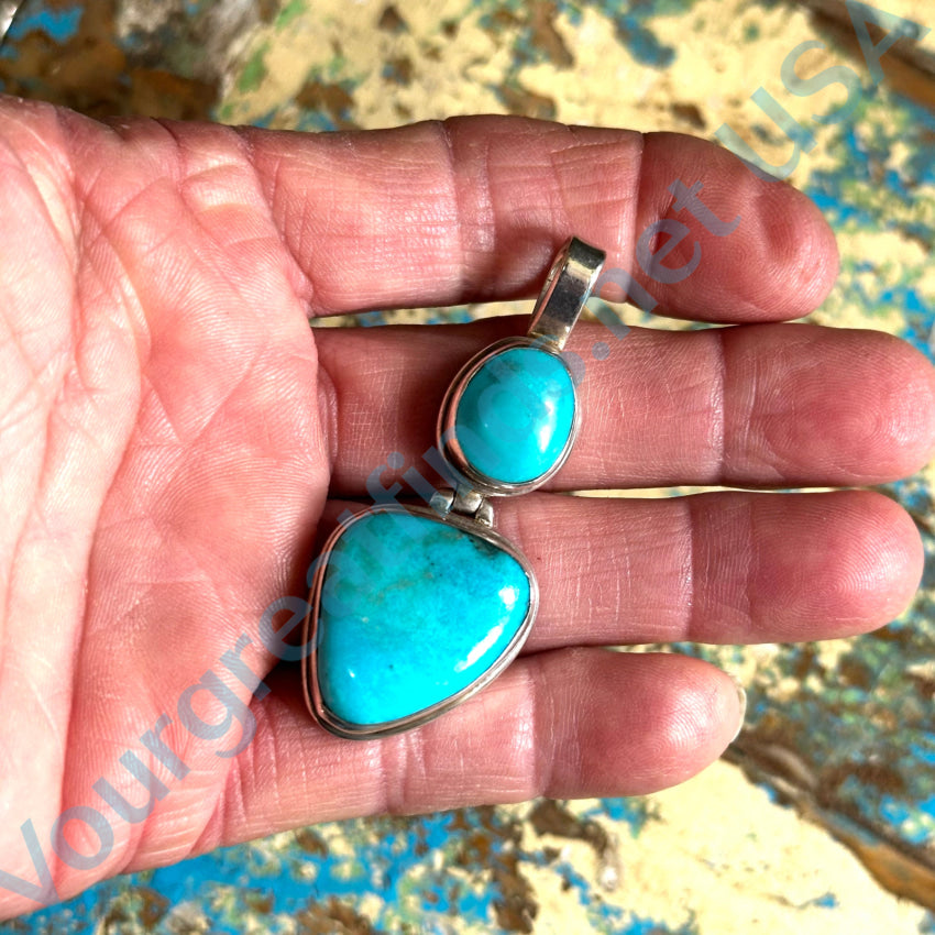 Sterling Silver & Turquoise Large Double Pendant Pendant