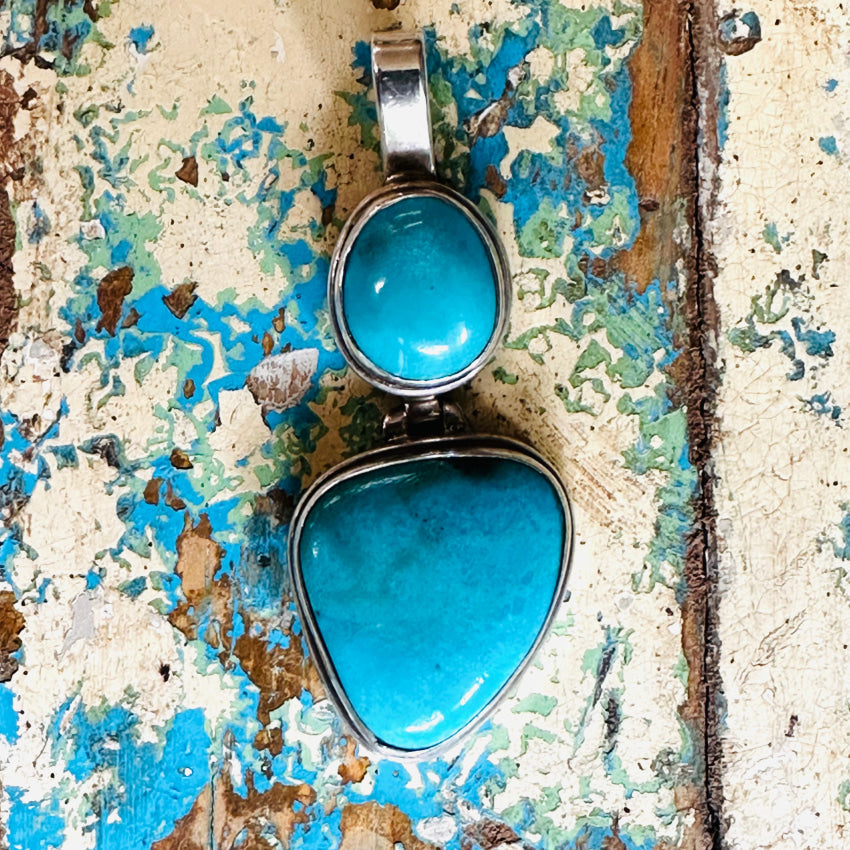 Sterling Silver & Turquoise Large Double Pendant Pendant