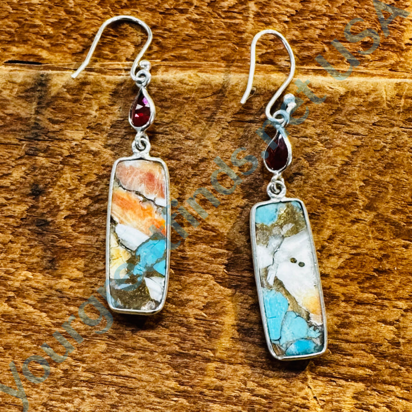 Sterling Silver Turquoise Mosaic Stone Pierced Earrings Earrings