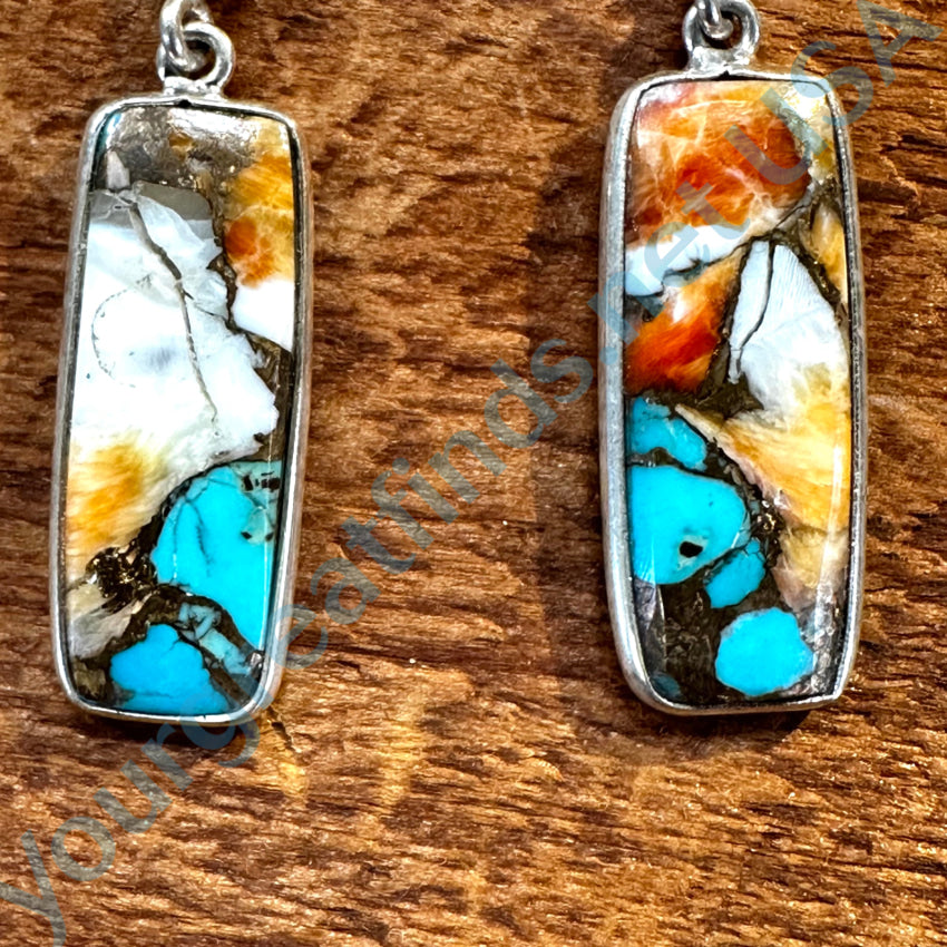 Sterling Silver Turquoise Mosaic Stone Pierced Earrings Earrings