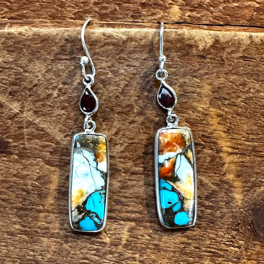 Sterling Silver Turquoise Mosaic Stone Pierced Earrings Earrings