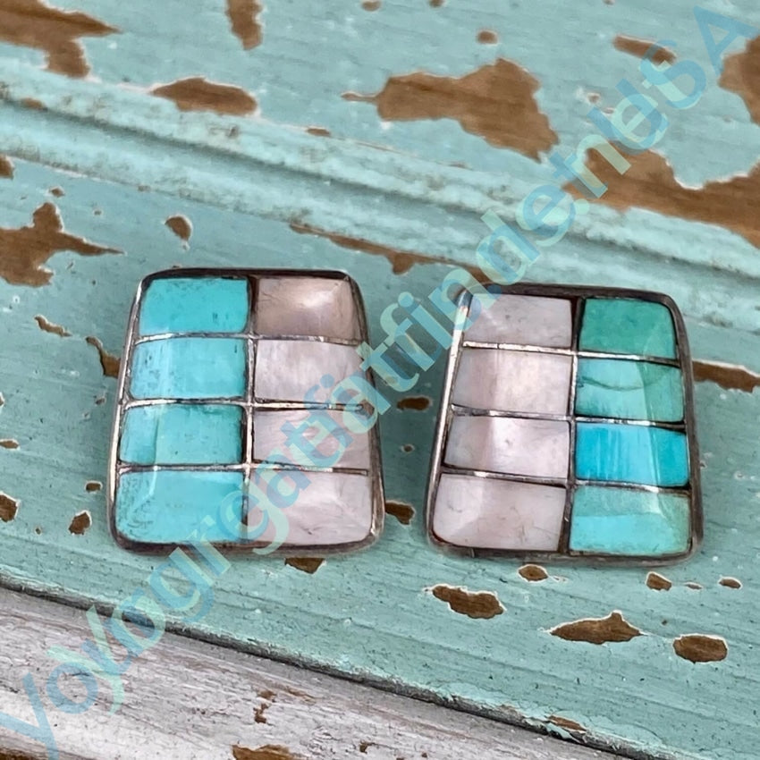 Sterling Silver Turquoise Mother of Pearl Southwestern Earrings Yourgreatfinds