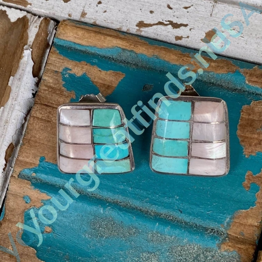 Sterling Silver Turquoise Mother of Pearl Southwestern Earrings Yourgreatfinds