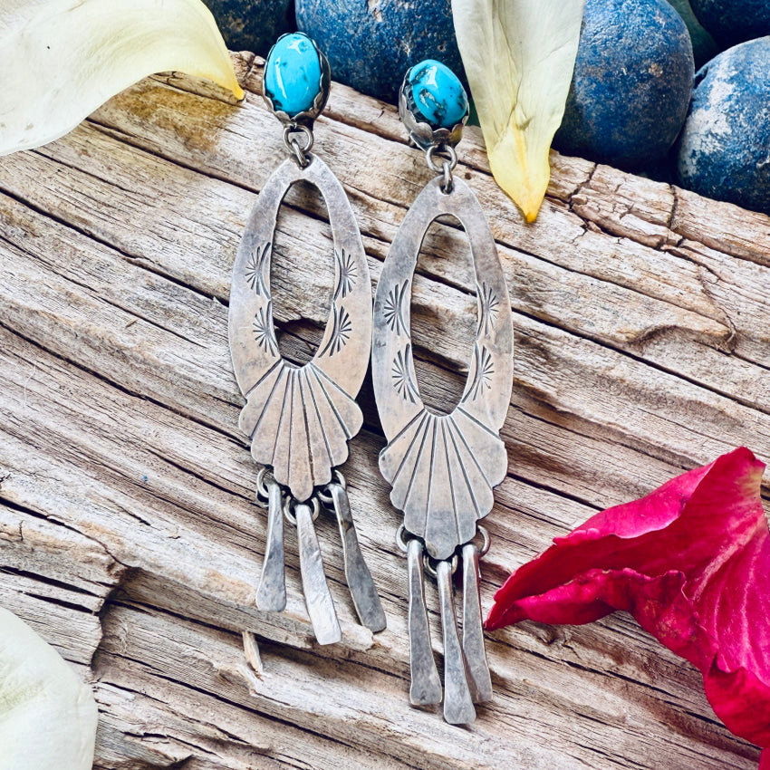 Sterling Silver & Turquoise Navajo Shoulder Duster Earrings earrings