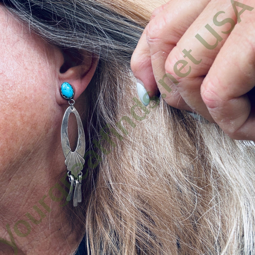 Sterling Silver & Turquoise Navajo Shoulder Duster Earrings earrings