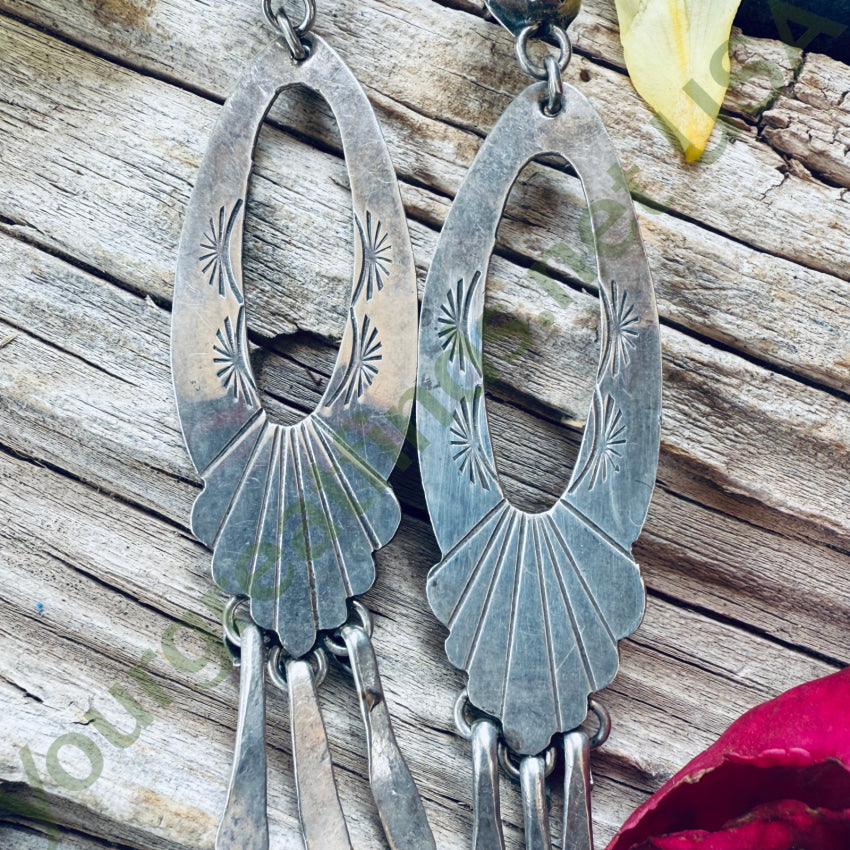 Sterling Silver & Turquoise Navajo Shoulder Duster Earrings earrings