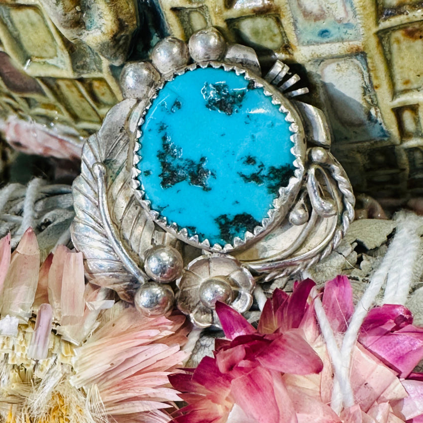 Sterling Silver Turquoise One Feather Ring