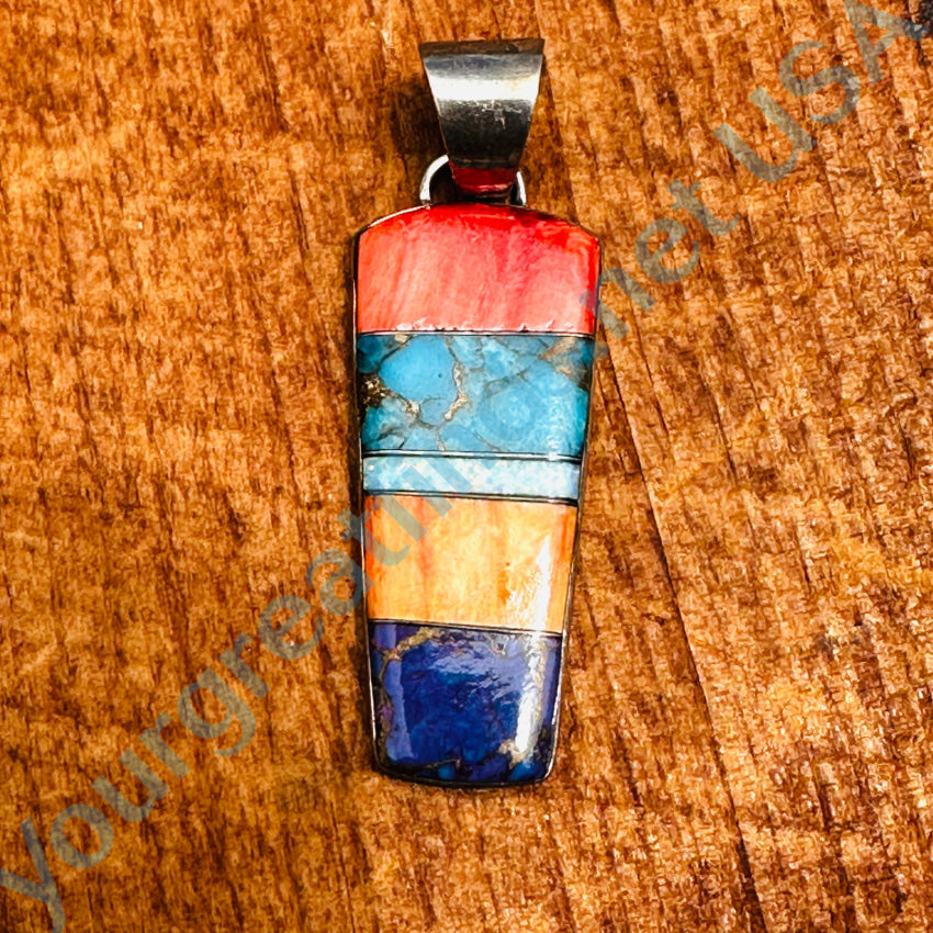 Sterling Silver Turquoise & Opal Channel Inlay Pendant Jewelry