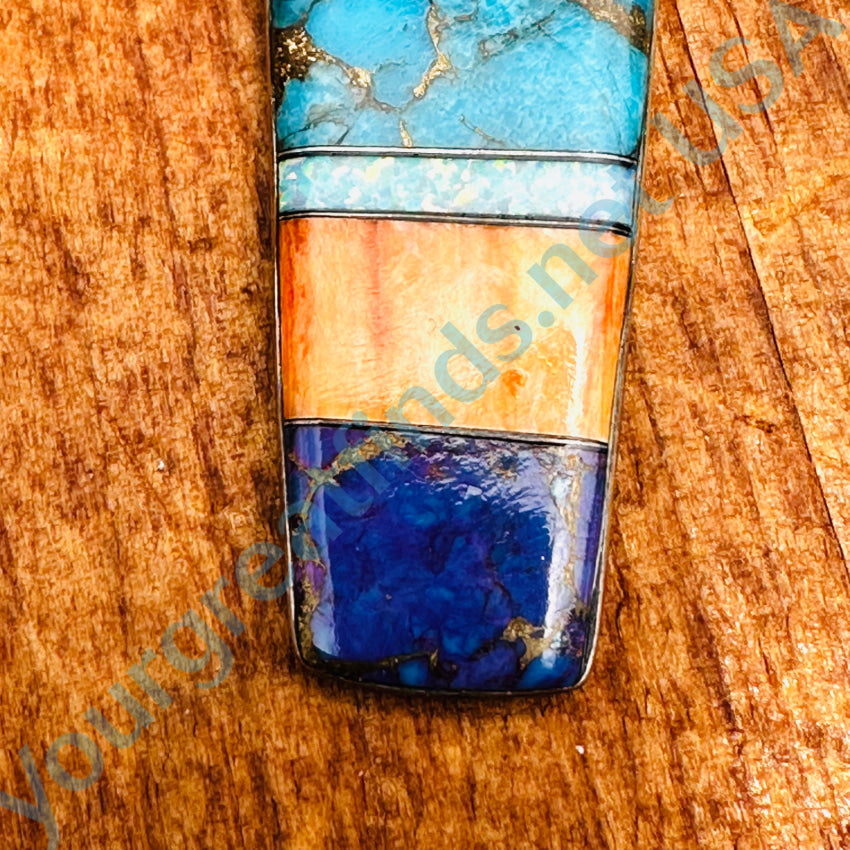 Sterling Silver Turquoise & Opal Channel Inlay Pendant Jewelry