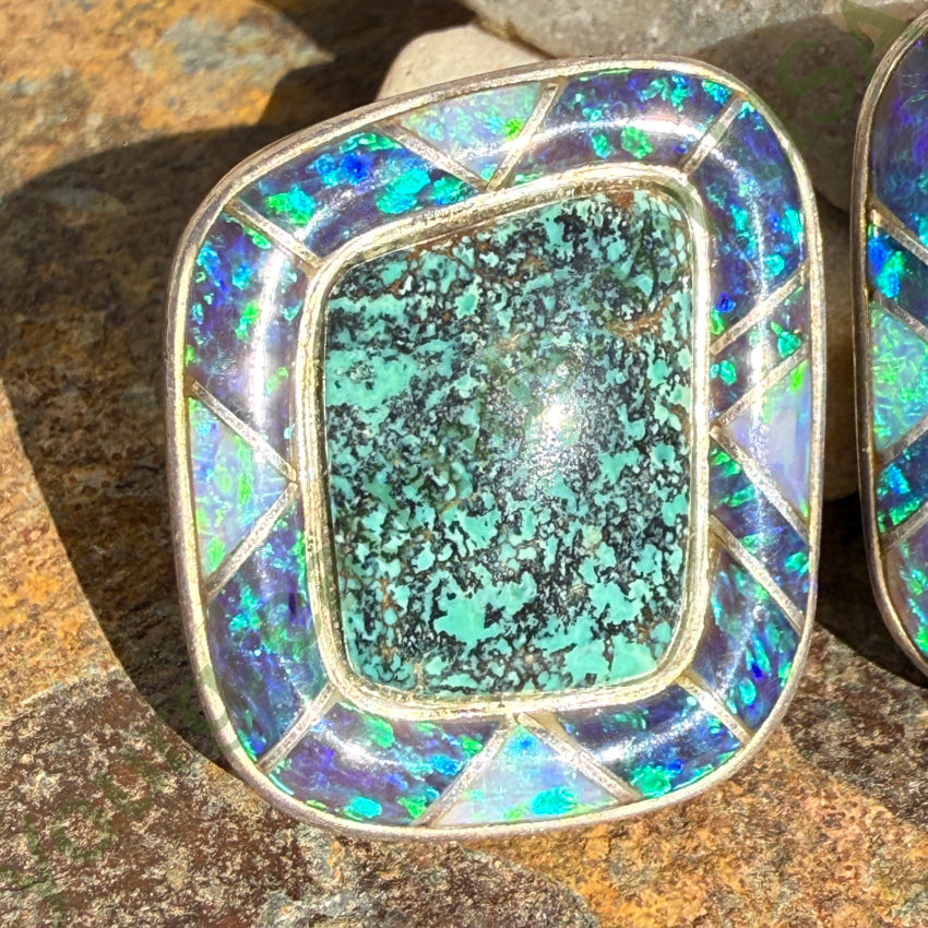 Sterling Silver Turquoise Opal Sajen Clip On Earrings